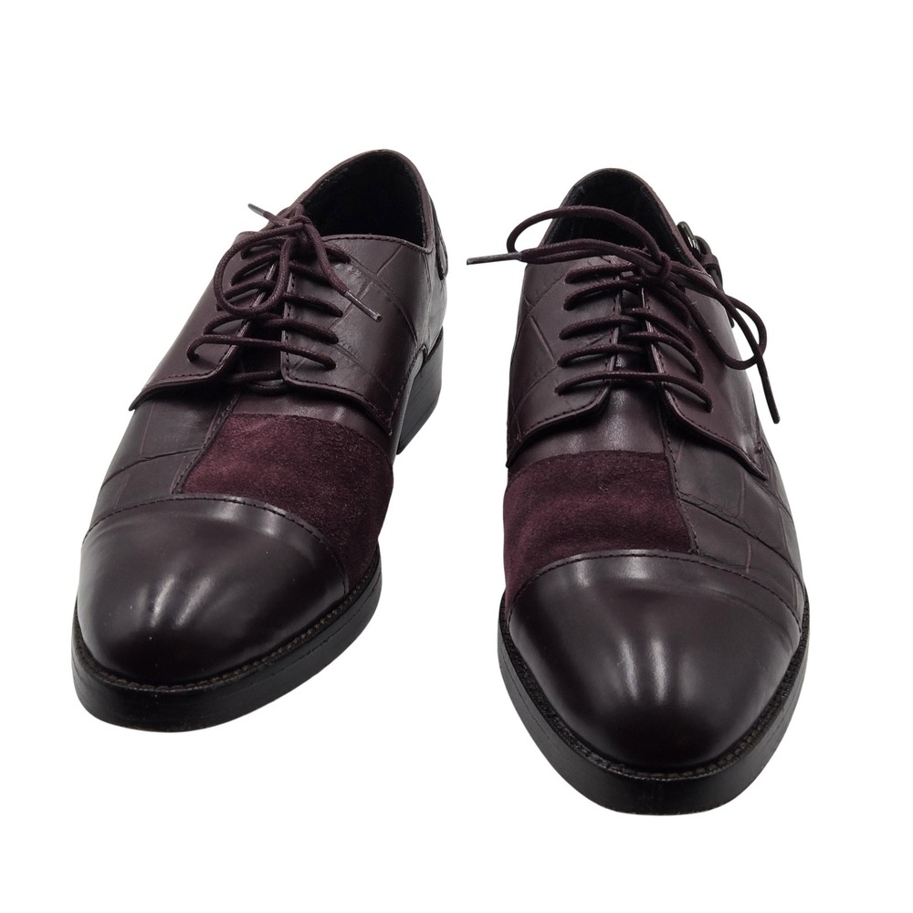 Coach Waverly Patchwork Shoes Womens Size 8 Purple Leather Oxford Cap Toe Flats